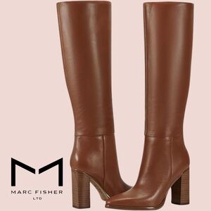 Marc Fisher Leather Lannie Knee High Boots Women's Size 9 Brown Brand New